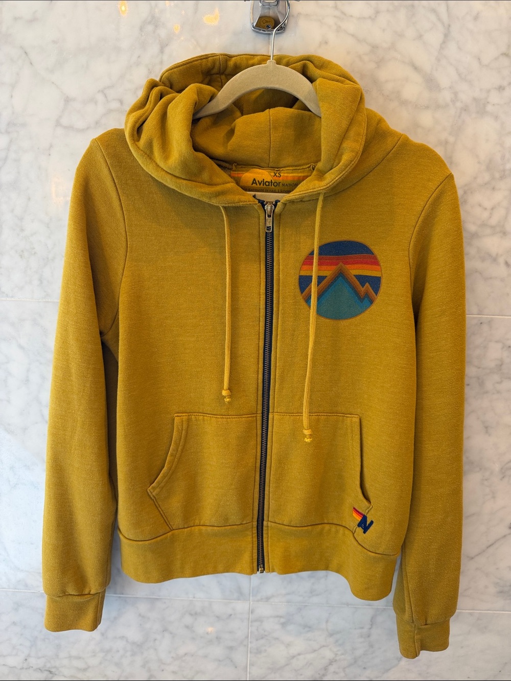 Aviator Nation All Seasons Relaxed Zip Hoodie in Mustard Yellow, size XS